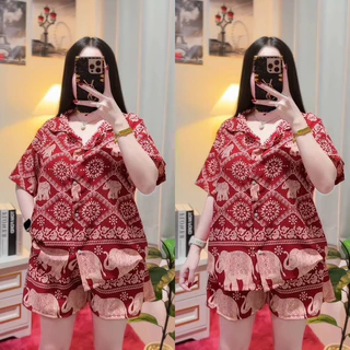 ชุดเซ็ตขาสั้นลายช้าง🐘❤️เสื้อเชิ๊ตแขนสั้น+ขาสั้น 🐘❤️