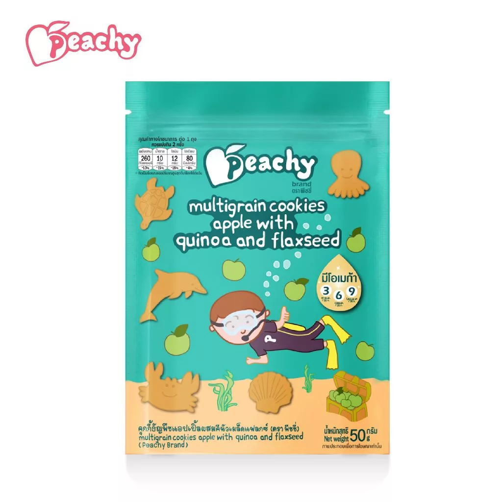 Peachy ขนมคุกกี้ธัญพืชแอปเปิลผสมคีนัวเมล็ดแฟลกซ์ 1 ถุง (R18)