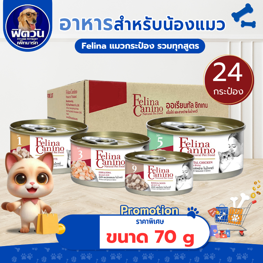อาหารแมวกระป๋อง Felina Canio ขนาด 70 กรัม ** 12- 24 กระป๋อง**{อาหารเปียกแมว}