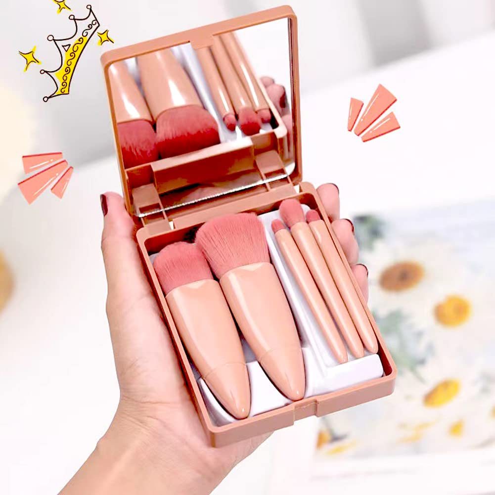 แปรงแต่งหน้า 5 ชิ้น (แบบพกพา) มินิมัลติฟังก์ชั่แป้งฝุ่นแปรงรองพื้นแปรงอายแชโดว์ชุดแปรงพร้อมกระจกหลายสไตล์ให้เลือก - รูปที่ 6