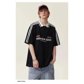 🔥พร้อมส่ง🔥เสื้อยืดโปโล Polo shirt คอปก ทรงหลวม ผู้ชาย ใส่สบาย