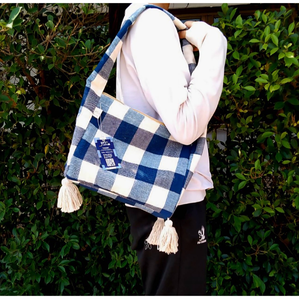 ย่ามผ้าขาวม้า (ย่ามนวลจันทร์) ผ้าฝ้ายทอมือ นุขบา OTOP ผ้าขาวม้าทอมือ (พร้อมส่ง) Thailand