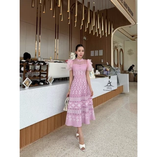 🚩ร้านโค้ดคุ้ม🚩 ABIGAIL เดรสพิมพ์ลายไทย แต่งลูกไม้ แขนระบายชั้น ใส่ออกงานบุญ งานบวช แฟนนาค