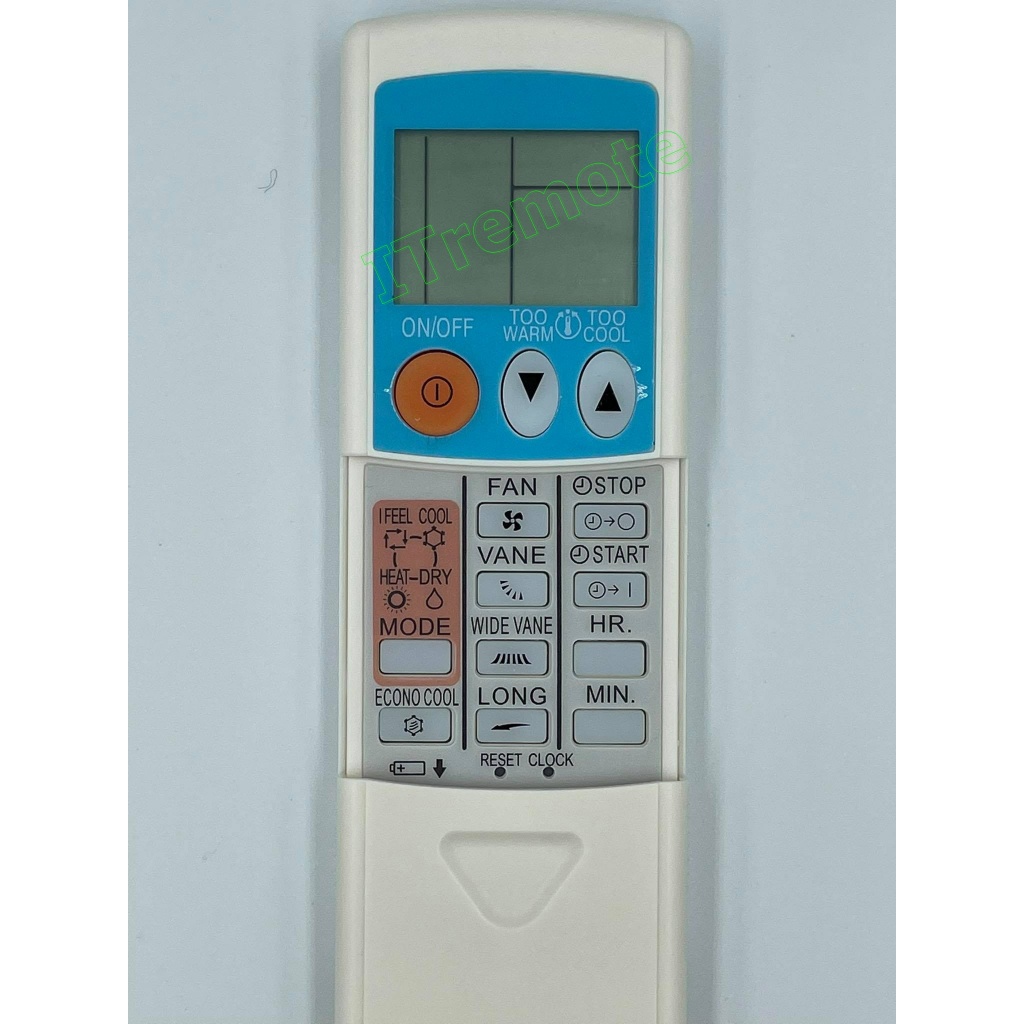 รีโมทใช้กับแอร์ Mitsubishi  รุ่น AIR10  ขอบจอสีฟ้า ปุ่ม KPOB/KM04B