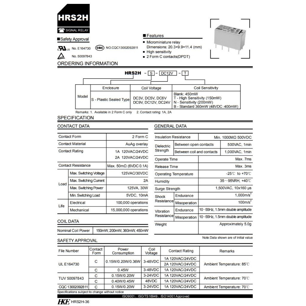 HRS2H-S-DC24V-N PCB Relay 2 Change-Overs รีเลย์ “ สีหลือง “ 8-Pin 24VDC ” มีสินค้าพร้อมส่งในไทย ” ราคา ถูกที่สุด ดีลบีเคเค แกลเลอรีภาพที่ 7