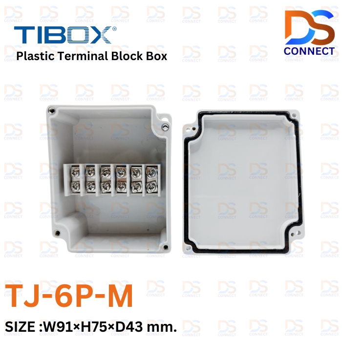 พร้อมส่ง! TIBOX TJ-6P-M Plastic Terminal Block Box กล่องพลาสติก พร้อมเทอร์มินอลบล็อก 91x75x43 mm.