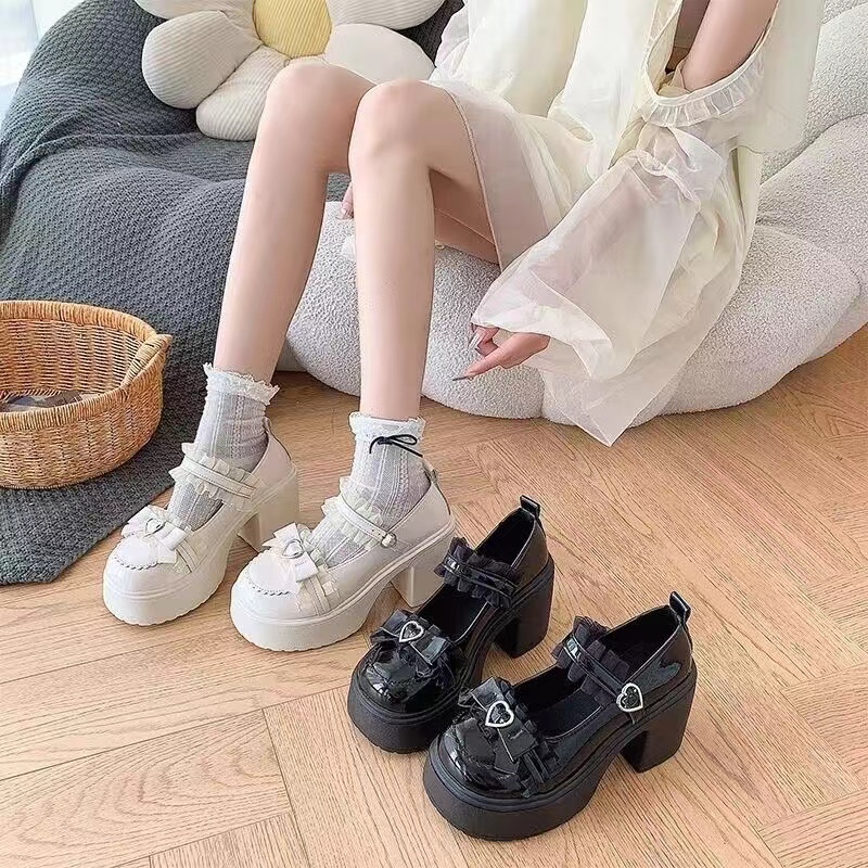Mary Jane Shoes 43 Japanese JK Uniform Lolita Doll Shoes 42 Retro Casual Beige Thick Heel Small Leat