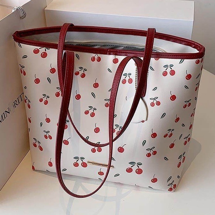 กระเป๋าโท้ทขนาดใหญ่กระเป๋าสะพายไหล่กระเป๋าผู้หญิงกระเป๋าโท้ทเชอร์รี่ฤดูร้อนอินพร็อพกระเป๋าช้อปปิ้ง - รูปที่ 4
