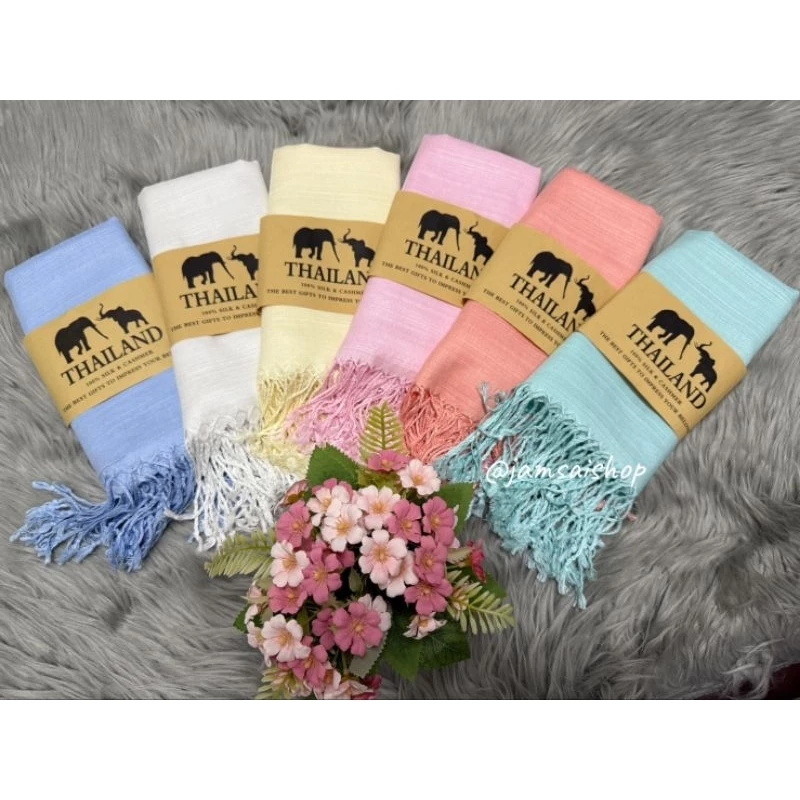 ผ้าพันคอ ผ้าคลุมไหล่ผ้าไหม สีพื้นหลายสีพร้อมส่ง