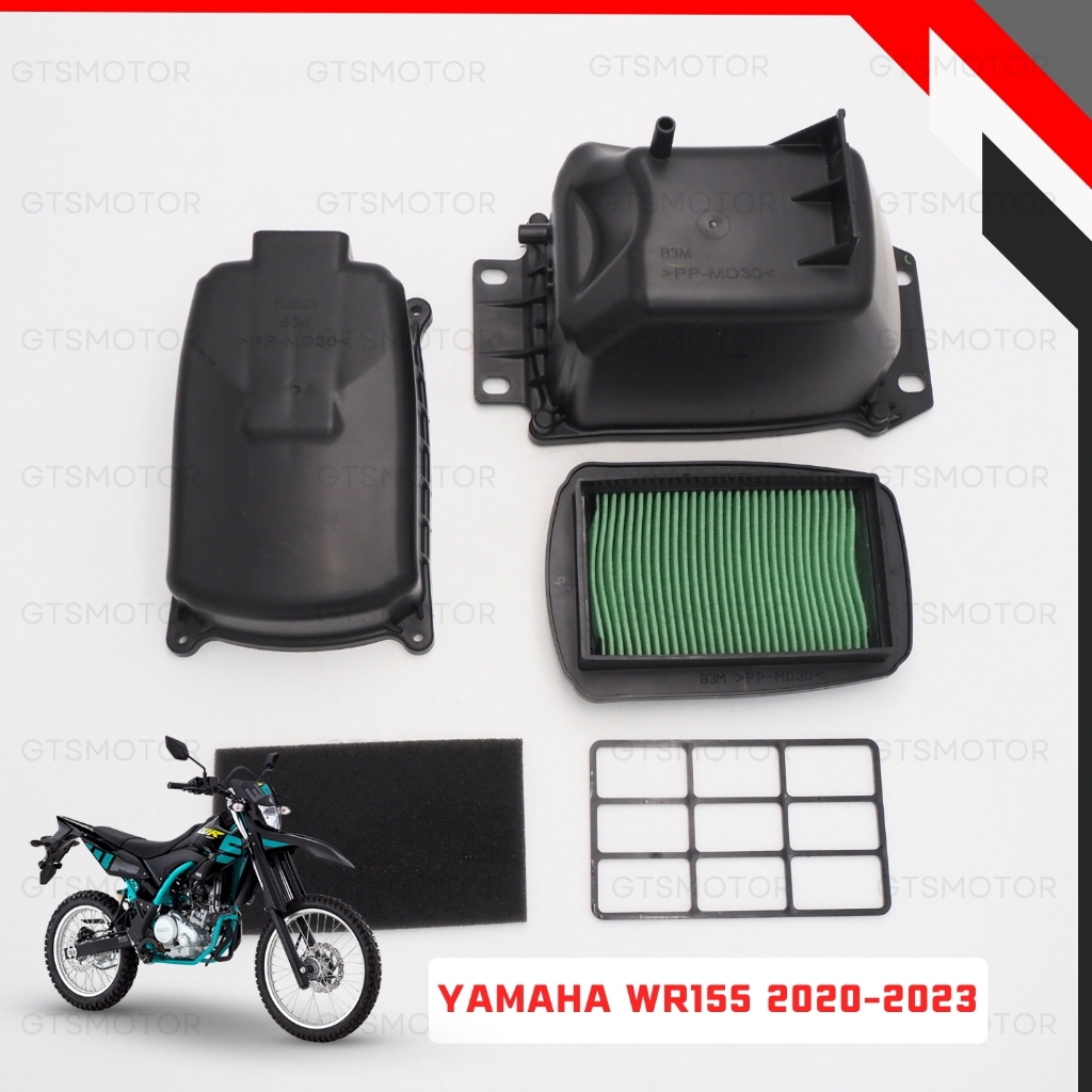 ชุด เสื้อหม้อกรอง+ฝาครอบไส้กรองอากาศตัวหน้า+ไส้กรองอากาศ ของแท้ 3 ชิ้น สีดำ สำหรับ Yamaha WR155 ปี 2