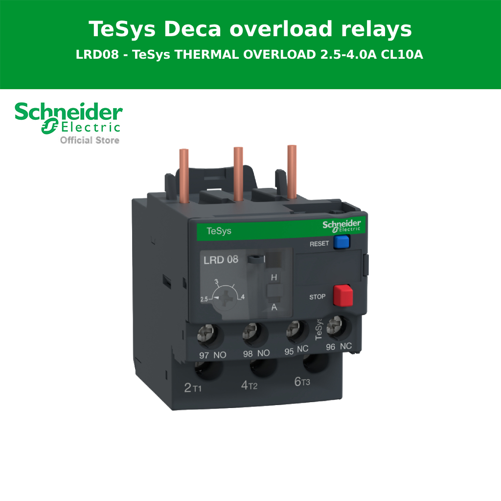 Schneider Electric Thermal overload relay รุ่น Tesys Deca,690VAC,3P,2.5 to 4A,1NO+1NC,class 10A (LRD