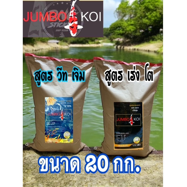 Jumbo Koi อาหารปลาคาร์ฟ จัมโบ้ โค่ย ขนาด 20 กก. มีให้เลือก 2 สูตร  💢สูตรเร่งโต&เร่งขาว  💢สูตรวิทเจิร์ม 🎯 Exp. 2027