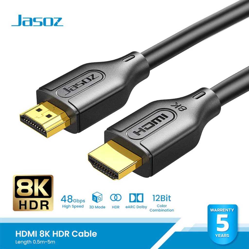 ⚡COD⚡Jasoz สาย HDMI 2.1 HD 8K แท้ ความละเอียดสูง 8K 60Hz 4K 120Hz cable ความยาว 