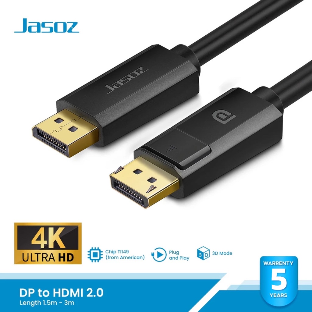 ⚡ส่งจาก กทม⚡Jasoz สาย DP to HDMI 2.0 รองรับ4K @30Hz / Full HD / 3D