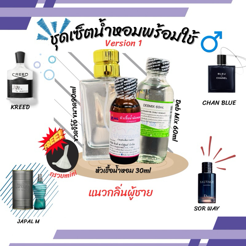 ชุดเซ็ตพร้อมใช้สุดคุ้ม(หัวเชื้อน้ำหอม ขนาด 30ML.+ น้ำผสม DEB MIX ขนาด 60ml. + ขวดสเปรย์ ขนาด90ML. + กรวยMINI) Version 1