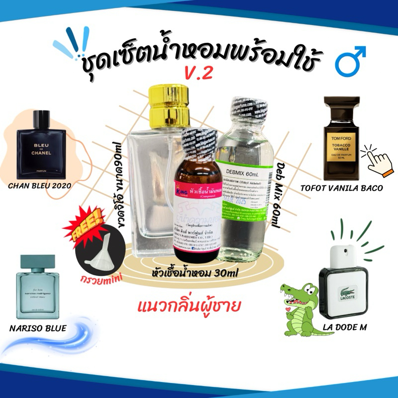 ชุดเซ็ตพร้อมใช้สุดคุ้ม(หัวเชื้อน้ำหอม ขนาด 30ML.+ น้ำผสม DEB MIX ขนาด 60ml. + ขวดสเปรย์ ขนาด90ML. + กรวยMINI) Version 2