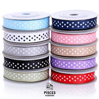 ริบบิ้นกรอสเกรนลายจุด Dotty Charm 1 cm. – สไตล์มินิมอล พรีเมียม น่ารัก ผูกของขวัญ ตกแต่งเสื้อผ้า [RBY-0093]
