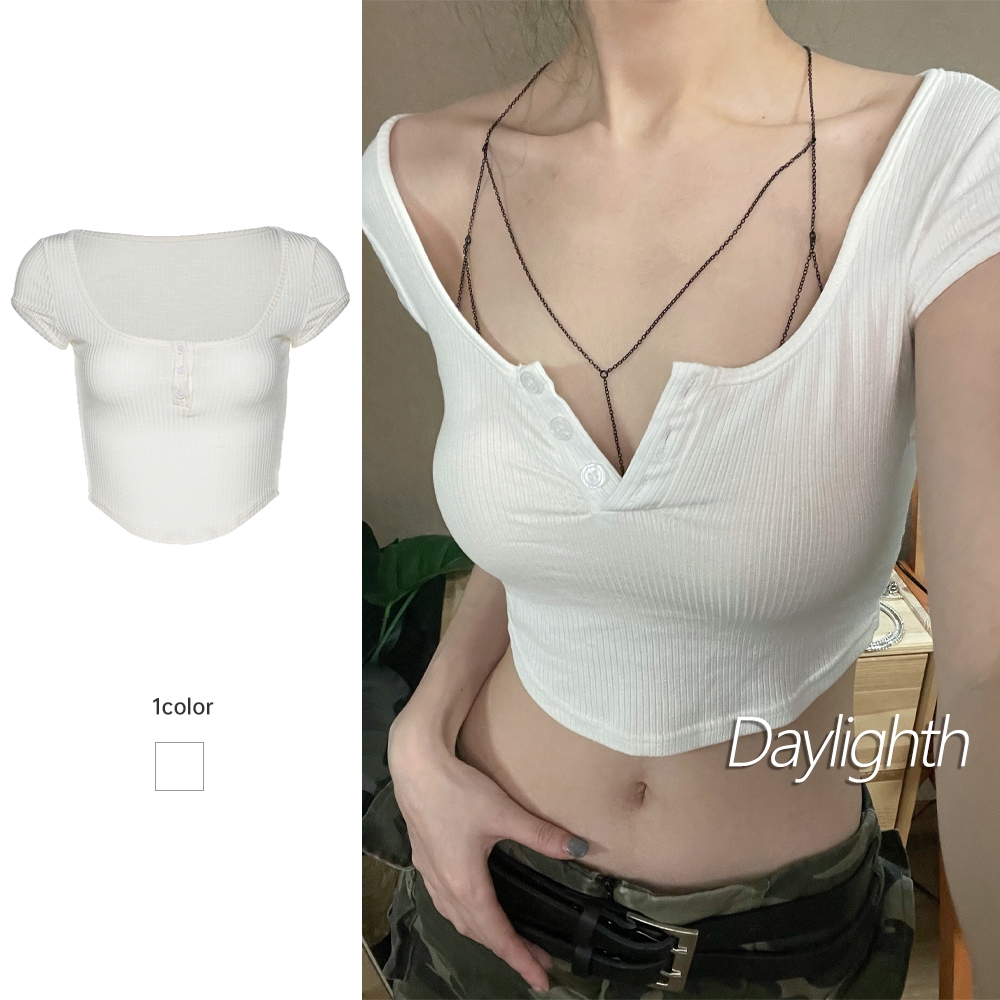 เสื้อยืดแขนสั้นรัดรูปของผู้หญิงฤดูร้อนเซ็กซี่เอวสูงสั้นพืชยอดนิยม DL