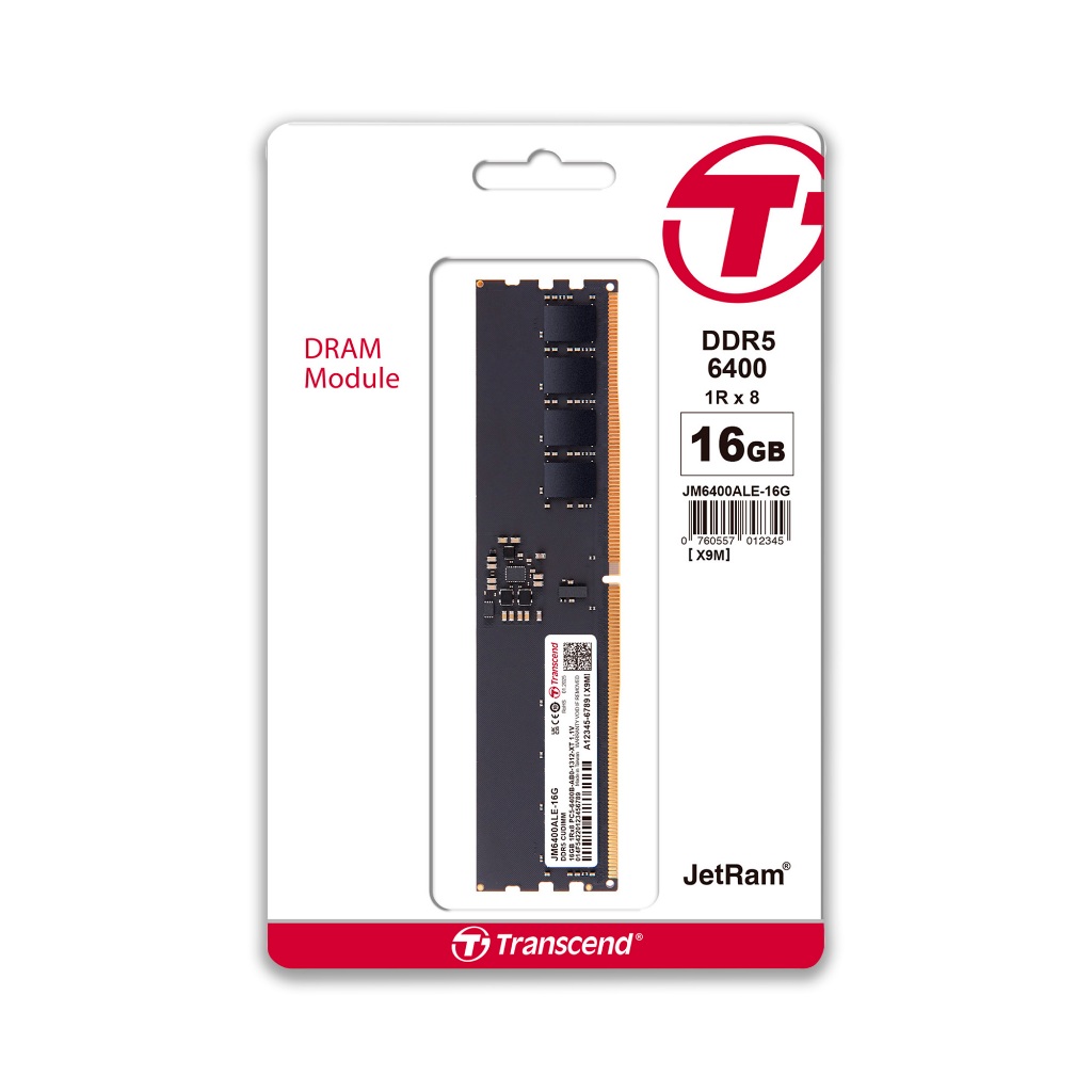 Transcend RAM-Memory DDR5-6400 Long-DIMM 16GB รับประกันตลอดอายุการใช้งาน-มีใบกำกับภาษี JM6400ALE-16G