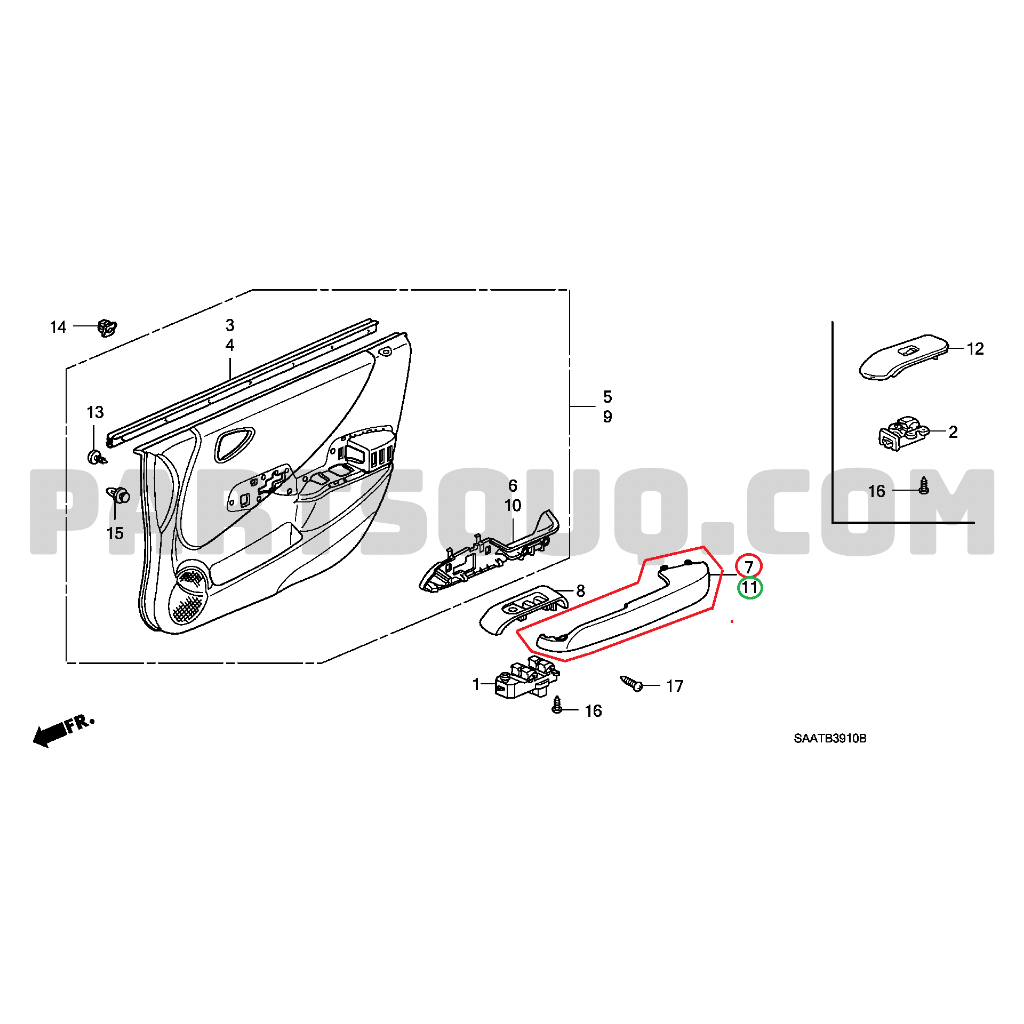 Honda Jazz GD Cover Front Door Grip เท้าแขนแผงประตูหน้า สีดำ แท้เบิกศูนย์