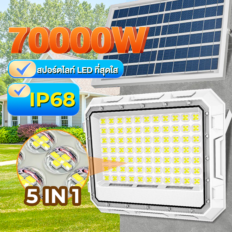 SYIP ไฟโซล่าเซลล์ 40000W Solar Light IP68 กันน้ำกลางแจ้ง ป้องกันฟ้าผ่า จับเวลาระยะไกล ชาร์จไฟตอนกลาง