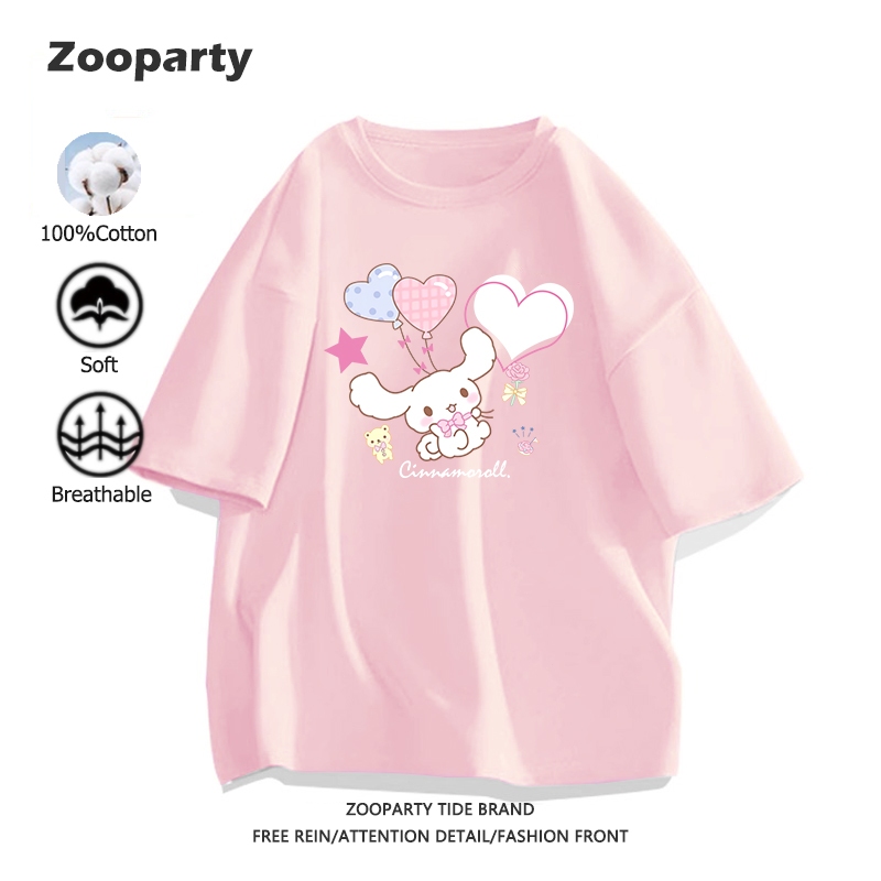Sanrio Cinnamoroll เสื้อยืด ลายพิมพ์การ์ตูนน่ารัก แนวโน้ม เสื้อ cotton 100% สไตล์เกาหลี สบายและนุ่ม ระบายอากาศได้ มี 9 ส