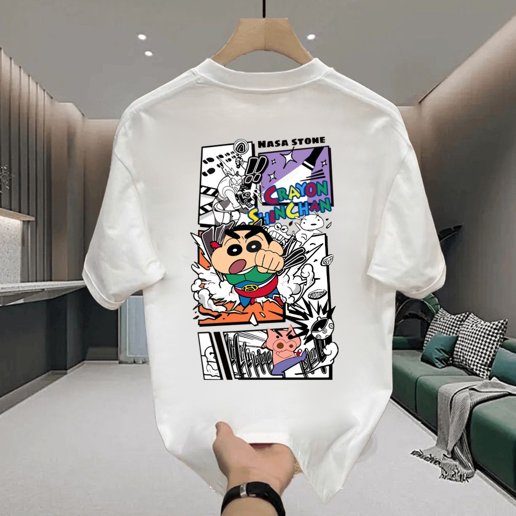 Basi💥 เสื้อยืด oversize unisex สกรีนหน้าหลัง ลาย "Crayon Shin-chan" ผ้าคอตตอน100% ใส่สบาย แนวสตรีท ฮิปฮอป