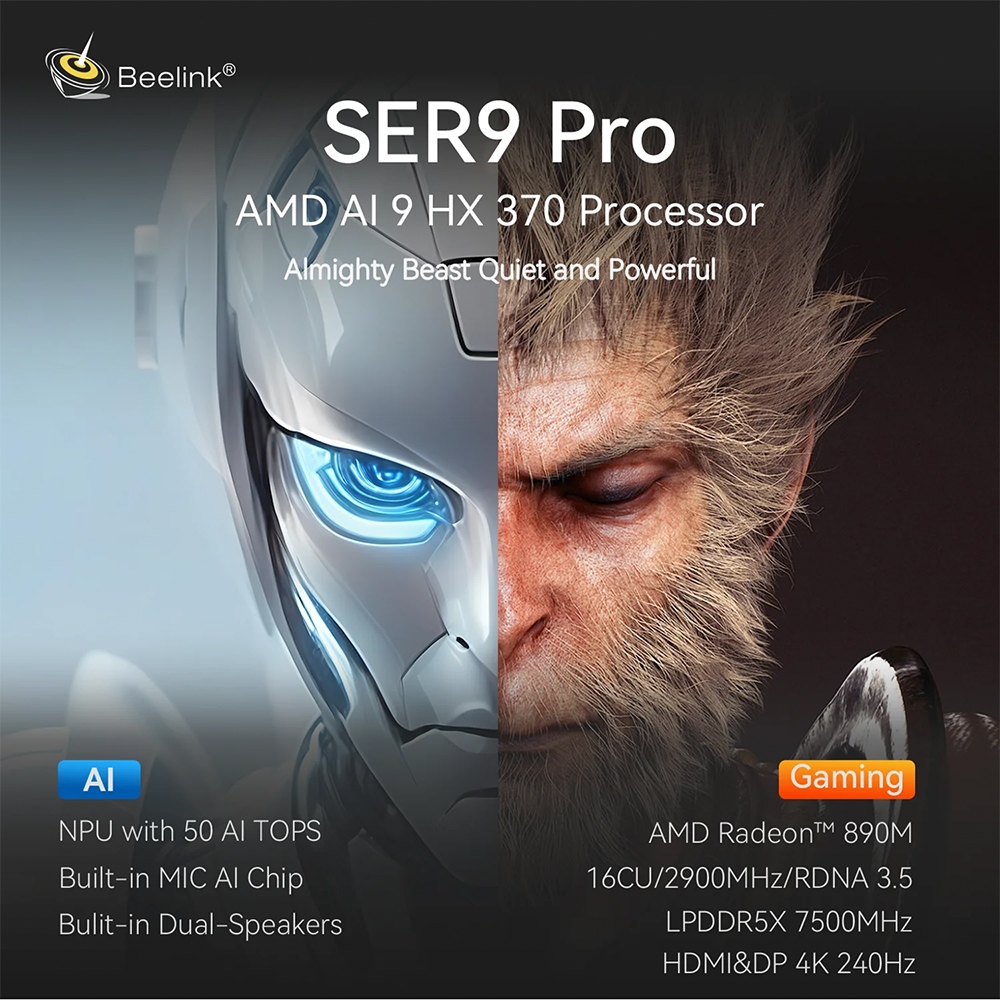 [Official ศูนย์ไทย] Beelink SER9 Pro ล่าสุด AMD Ryzen™ AI 9 HX 370 MINI PC 12 Zen5 CPU cores ความจุ RAM 32GB ROM 1TB ราคา ถูกที่สุด ดีลบีเคเค แกลเลอรีภาพที่ 2