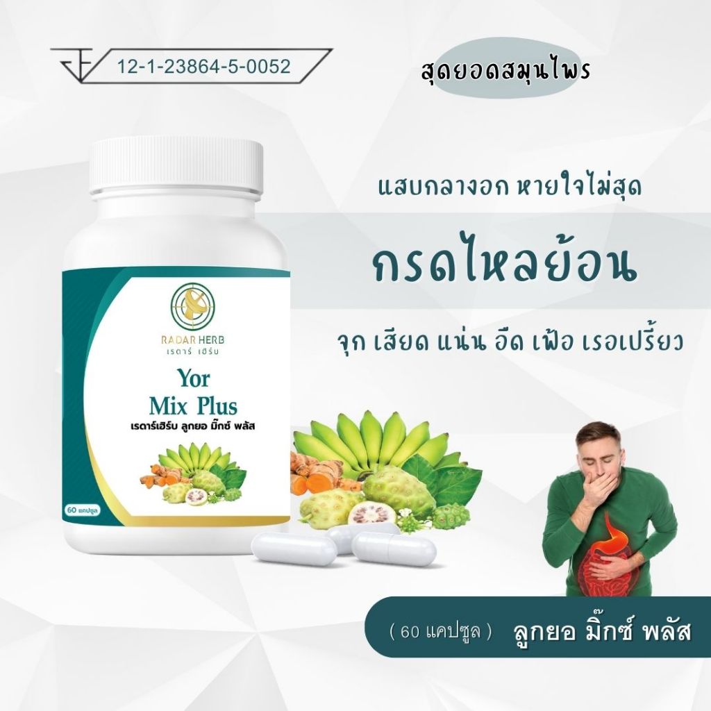 ลูกยอ มิ๊กซ์ พลัส แสบกลางอก กรดไหลย้อน จุก เสียด แน่น เฟ้อ ( เรดาร์เฮิร์บ 60 แคปซูล )
