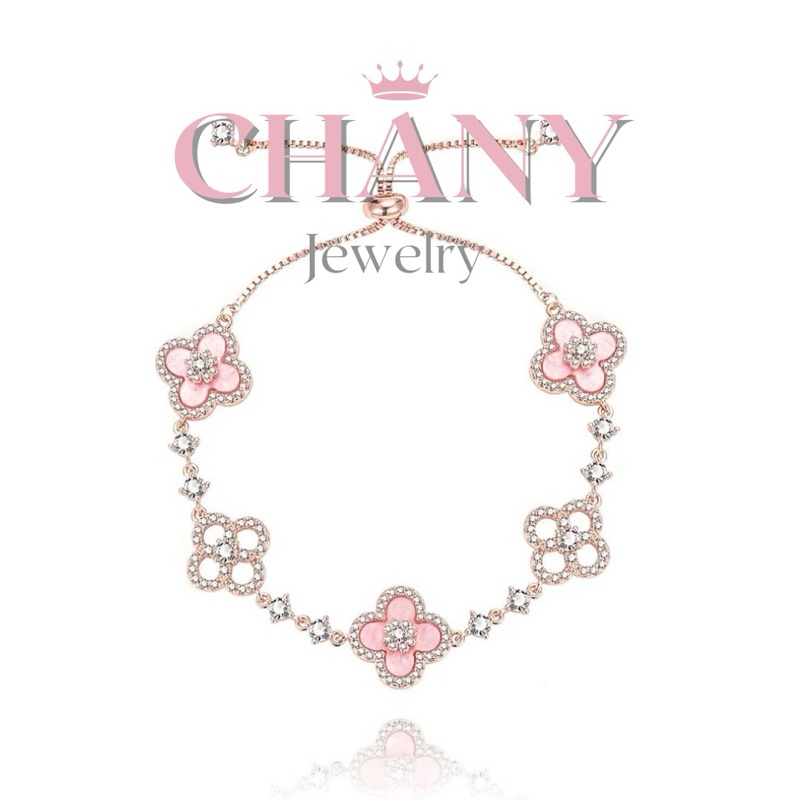 CN172 สร้อยข้อมือ Sakura Clover Pink ชุบเงิน92.5% ฟรีเซ็ตของขวัญ(ถุงต้องกดสั่งเพิ่ม)