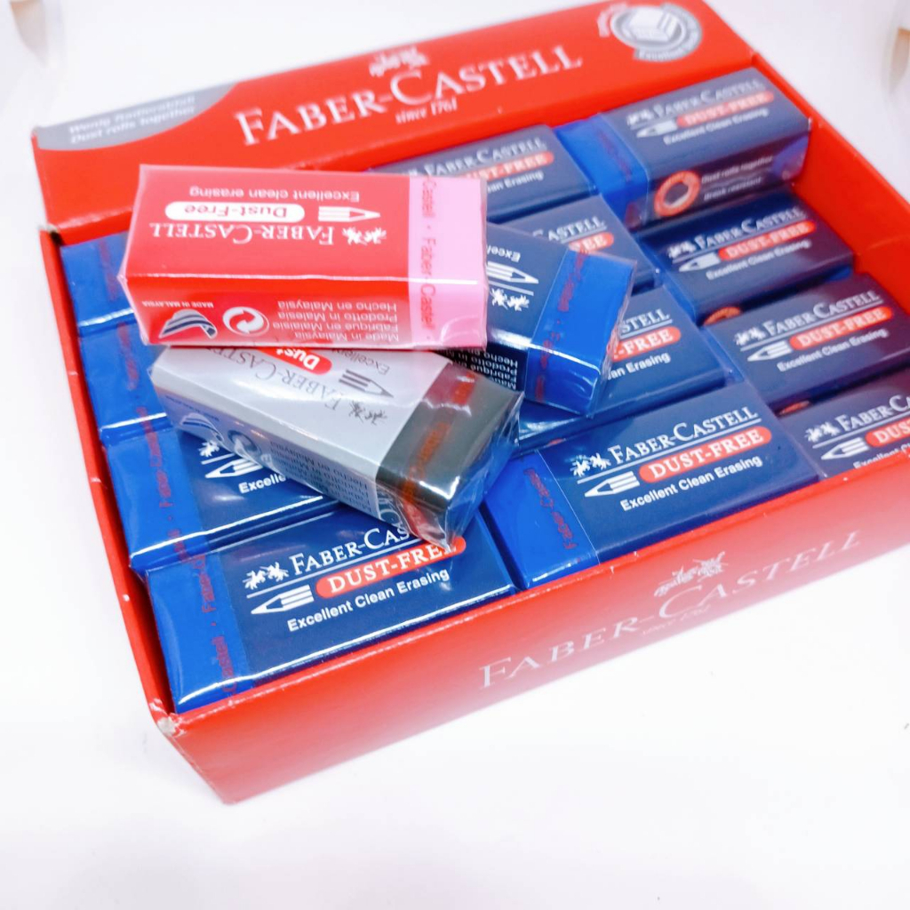 (24 ก้อน) ยางลบ Faber - Castell ยกกล่อง ก้อนสีดำ ก้อนสีน้ำเงิน ก้อนสี dust free