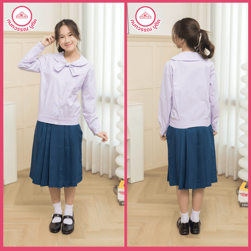 เสื้อนักเรียนหญิง คอผูกแขนยาว ปักชื่อ,ตัวย่อ,จุดฯ ฟรี ! +รับปักโลโก้ ราคา ถูกที่สุด ดีลบีเคเค แกลเลอรีภาพที่ 6
