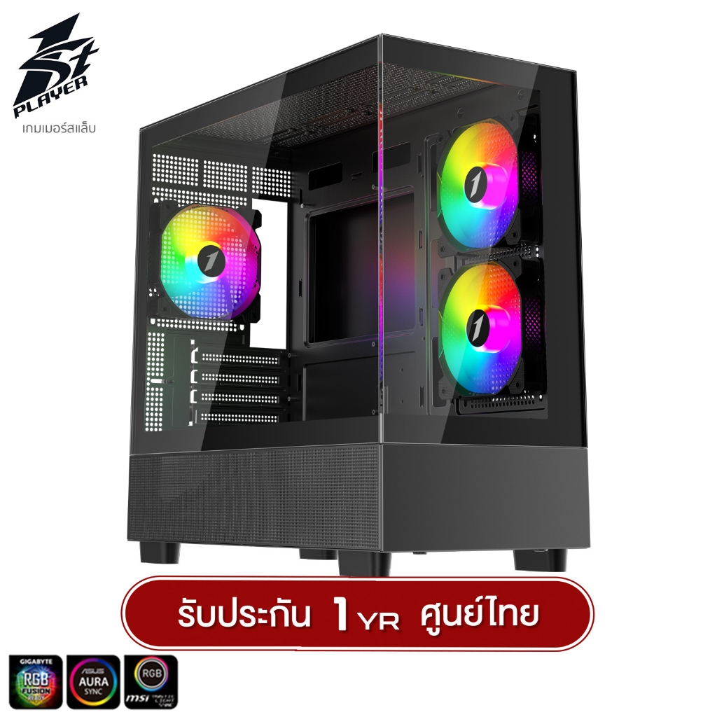 เคสคอมพิวเตอร์ 1ST Player MIKU Mi5 Panorama Tempered Glass M-ATX GAMING CASE with F7 ARGB Cooling Fa
