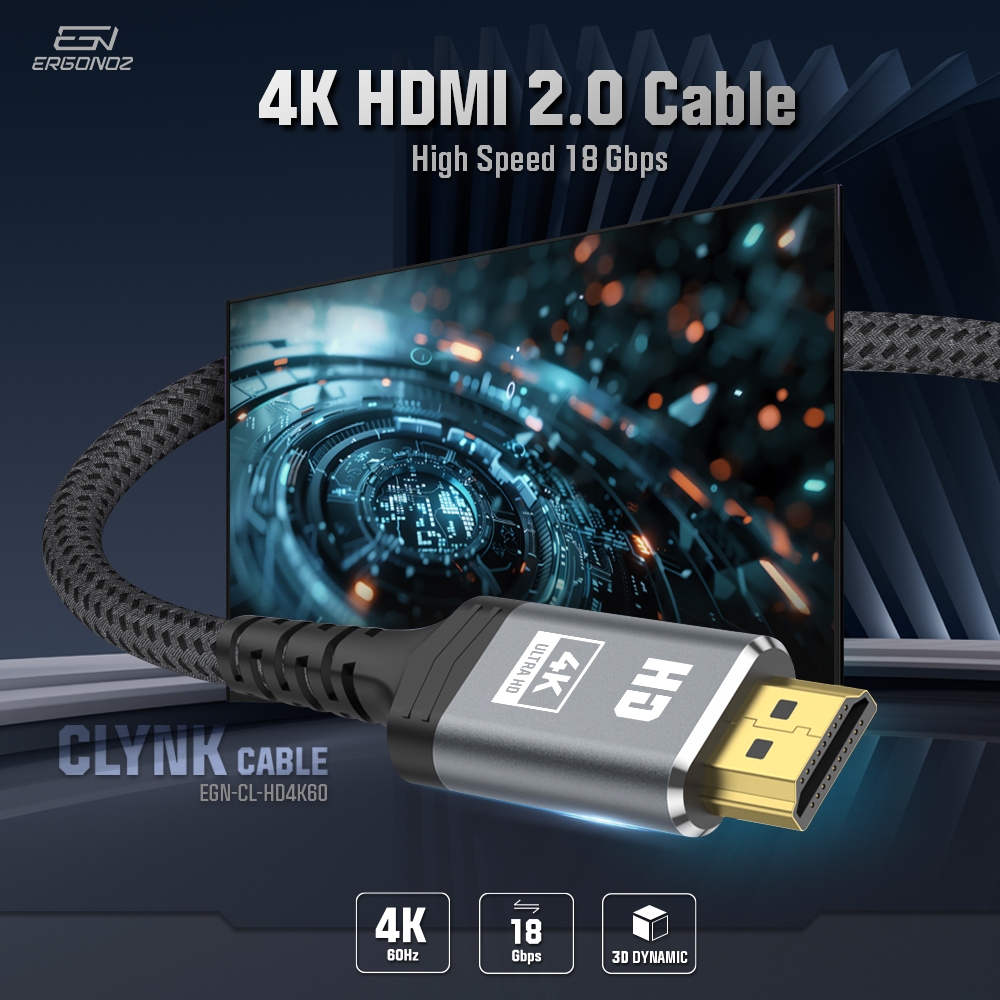 ERGONOZ Clynk HDMI to HDMI Cable V2.0 ส่งข้อมูลภาพความละเอียดสูงสุด 4K60Hz สายถัก ความยาว 2M 3M 5M