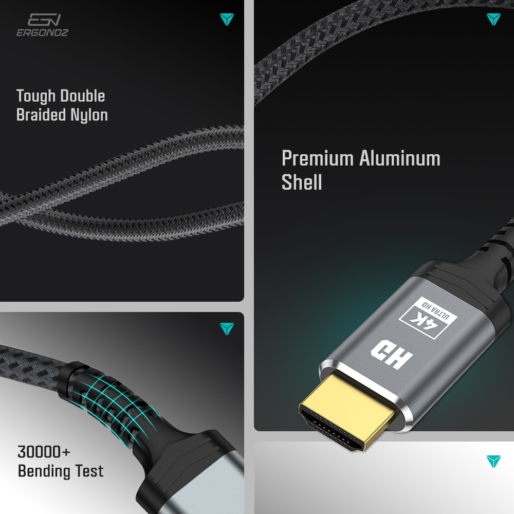 ERGONOZ Clynk HDMI to HDMI Cable V2.0 ส่งข้อมูลภาพความละเอียดสูงสุด 4K60Hz สายถัก ความยาว 2M 3M 5M