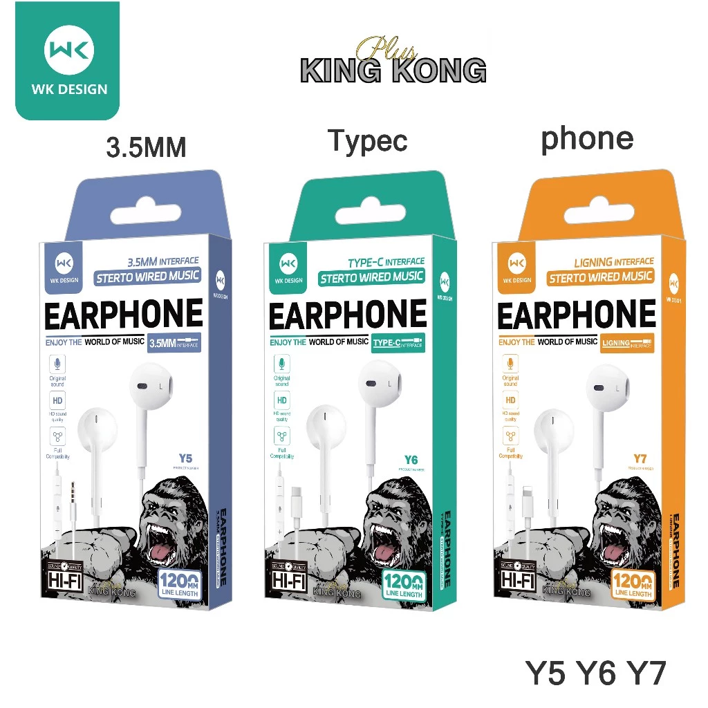 WK Kingkong หูฟัง 3.5mm / Type-C HiFi เบสหนัก มีไมค์