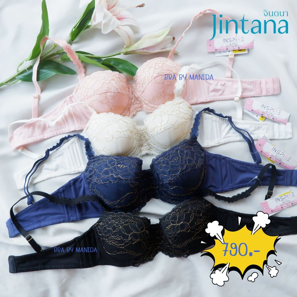 Jintana  รุ่น inspire - JBN2833   บรามีโครง ฟองบาง  ครึ่งเต้า  เต้าลูกไม้ปักดิ้นสีทอง**งานใหม่ขายชนช็อป