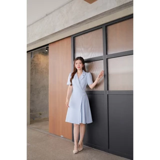 "Romi"Oil" Timeless Grace Dress (Blue) J536 ชุดเดรสสีฟ้า (ติดกระดุมดอกไม้ด้านหน้า)