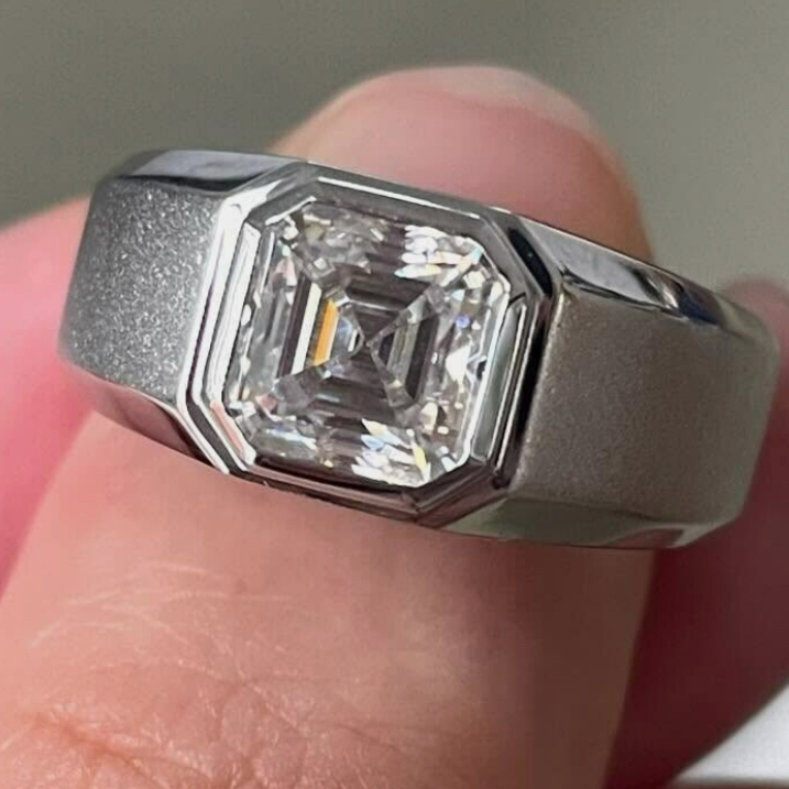 แหวนเพชร 1 ct D VVS2 Asscher shape Lab Grown Diamond Solitaire Ring - Men - White Gold 9K (IGI Certi