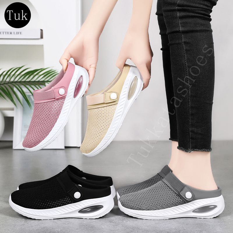 รองเท้าผ้าใบผู้หญิงเปิดส้น ใส่ลำลอง พื้นนิ่ม