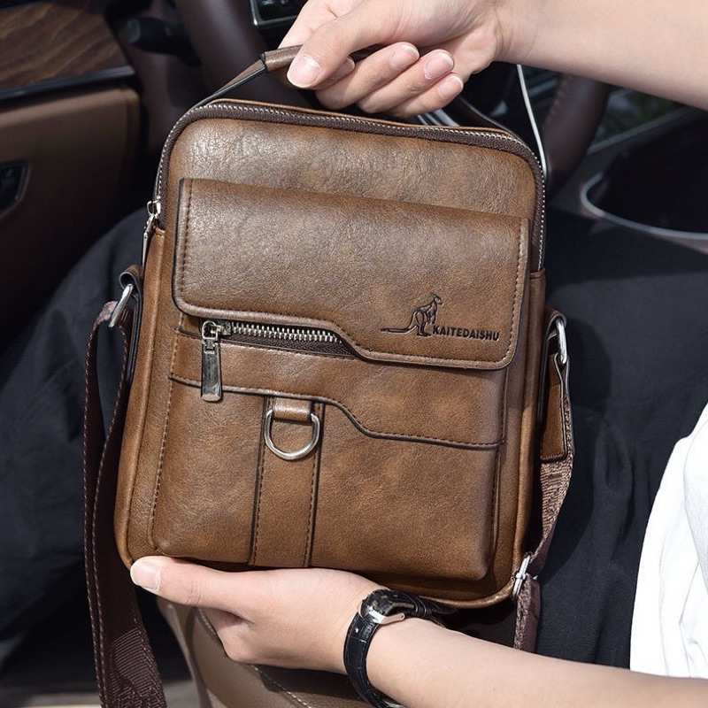 กระเป๋าสะพายไหล่ผู้ชาย Premium PU กระเป๋าหนังขนาดใหญ่ความจุ Anti-theft กระเป๋าถือสลิงกระเป๋าสะพาย Messenger