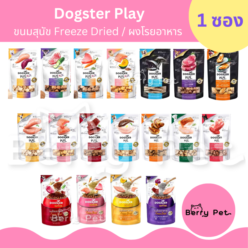 DOGSTER PLAY ขนมสุนัข Freeze Dried ขนมฟรีซดราย ผงโรยอาหาร สุนัข หมา 35g-40g