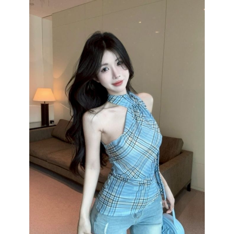 Vogue🌟พร้อมส่ง🌟 เสื้อกล้าม ลายสก๊อต สีสดใส ยืดพอดีตัว (56506) - รูปที่ 7