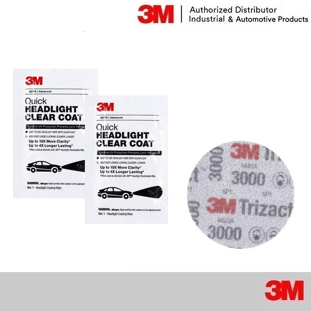 3M ชุดขัดเคลือบ ไฟหน้า และแผ่นเช็ดเลนส์ใส Headlight Clear Coat (กระดาษทรายเบอร์ 3000 แผ่นเช็ดเลนส์x2