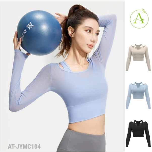 ArayaLady เสื้อครอปโยคะแขนยาว ผ้าซีทรู สปอร์ตบราในตัว thumbnail 3