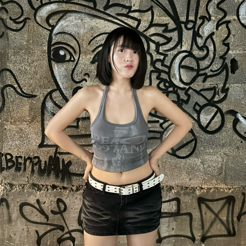 Mabeau - Sexy jean mini skirt กระโปรงยีนส์เอวต่ำเฟดดำ Y2K