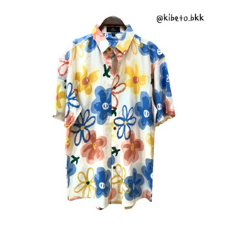 Kibeto เสื้อฮาวาย ลายดอกไม้ไข่ดาว สีขาว ผ้าสปันเรยอน เนื้อนิ…