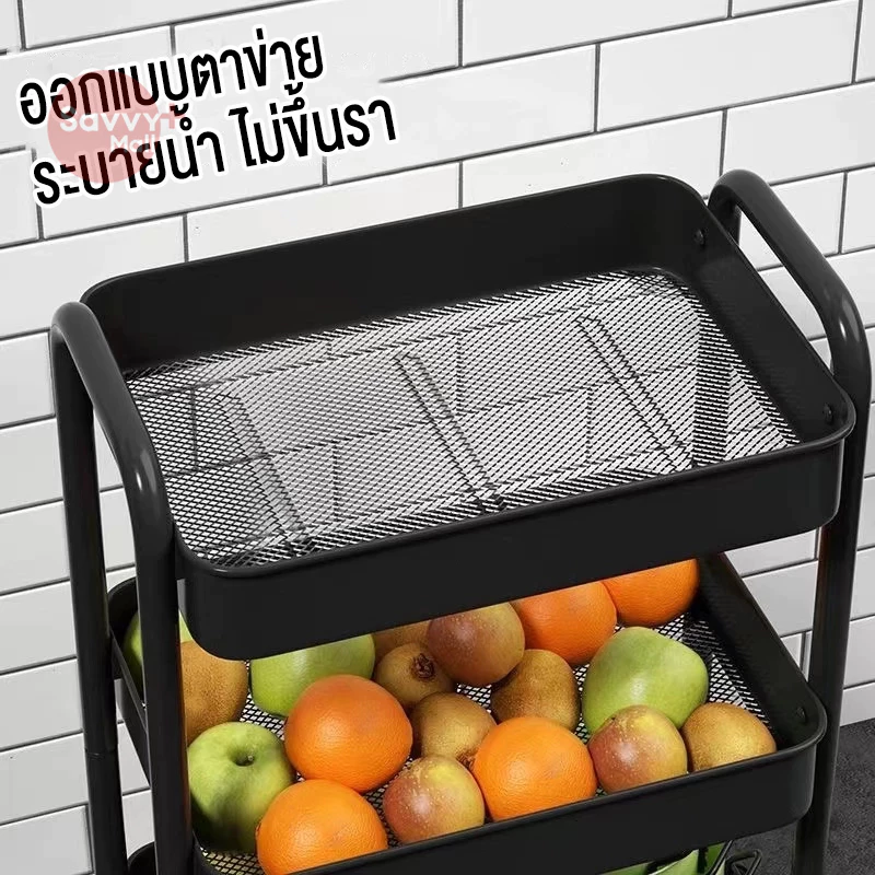 SV【โครงสแตนเลส 】ชั้นวางของมีล้อ 3/4ชั้น ชั้นรถเข็น +ที่จับ พร้อมตะขอและล้อเลื่อน แข็งแรง กันสนิม เคลื่อนย้ายสะดวก thumbnail 6