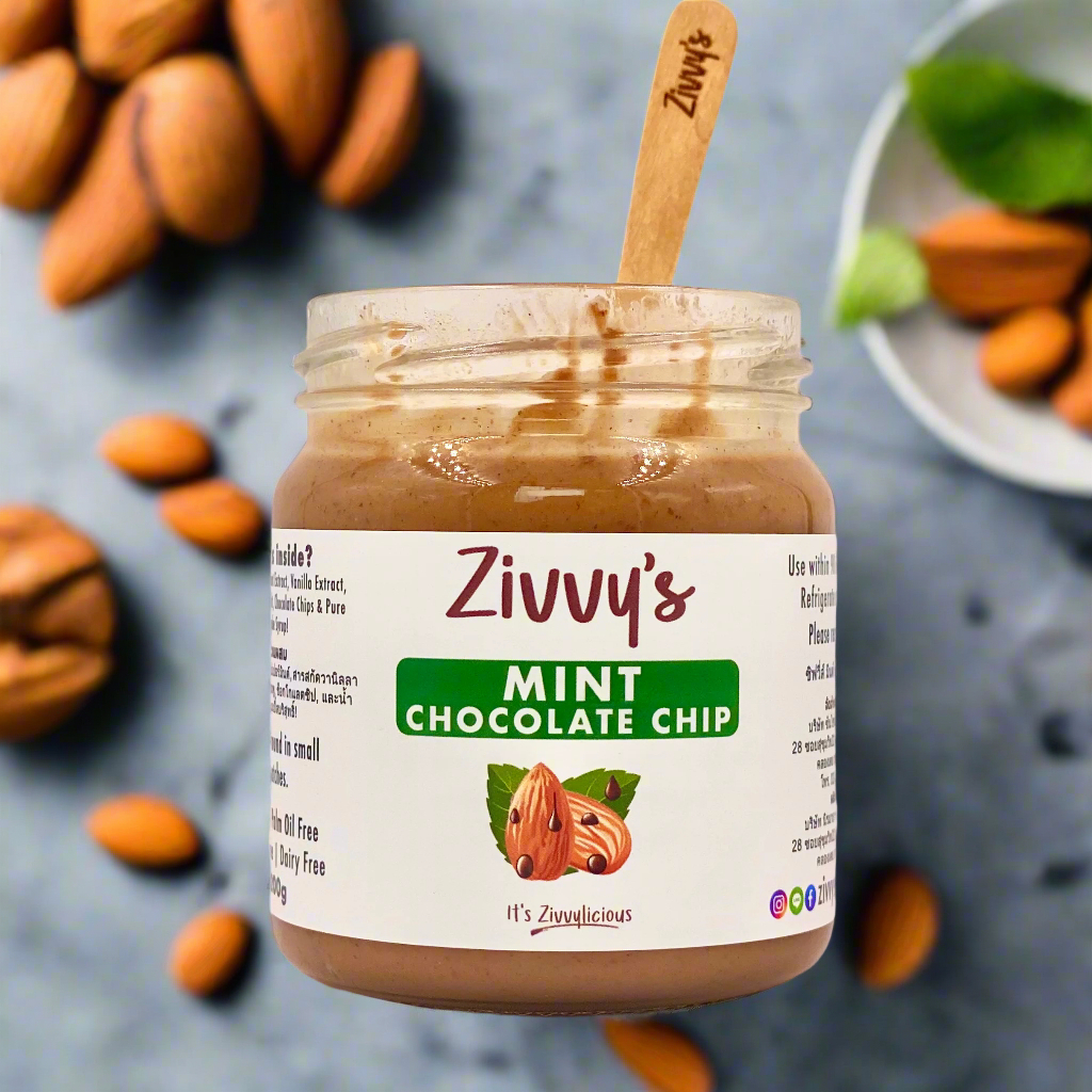 เนยถั่วอัลมอนด์มิ้นต์ช็อกโกแลตชิป | Zivvy's Almond Mint Chocolate Chip