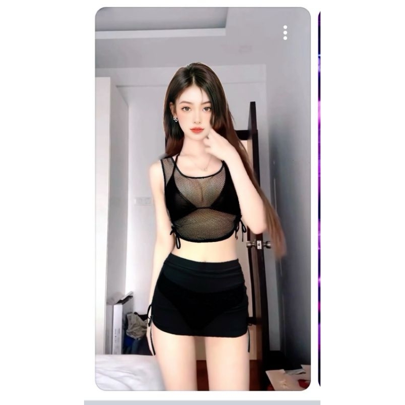 ชุดเซ็ตโคโยตี้ (เสื้อกล้ามตาข่าย+กระโปรงผ้ายืด ity) (เสื้อ 190฿/ กระโปรง 190฿) สินค้าพร้อมส่งนะคะ